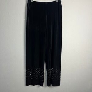 KM Collections Milla Bell Velvet Pants Wide Leg‎ Laser Cutout Hem Black Size PM